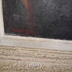 Ancien Tableau Portrait de Femme Peinture Huile Toile Oil Painting Lady Woman