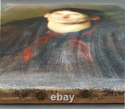 Ancien Tableau Portrait de Femme Songeuse Peinture Huile Toile Oil Painting