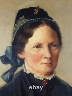 Ancien Tableau Portrait de Femme à la Coiffe Peinture Huile Antique Painting