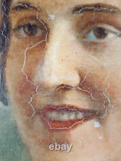Ancien Tableau Portrait de Femme au Collier Peinture 1928 Huile Painting Woman