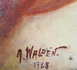 Ancien Tableau Portrait de Femme au Collier Peinture 1928 Huile Painting Woman