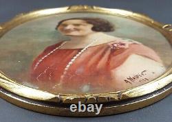 Ancien Tableau Portrait de Femme au Collier Peinture 1928 Huile Painting Woman