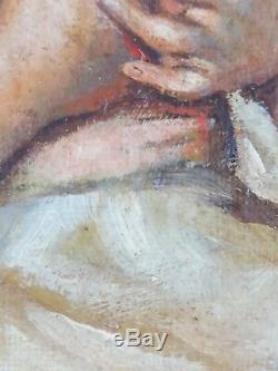 Ancien Tableau Portrait de Fillette Peinture Huile Antique Oil Painting