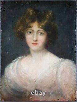Ancien Tableau Portrait de Jeune Femme Peinture Huile Antique Painting Lady