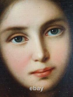 Ancien Tableau Portrait de Jeune Femme Peinture Huile Antique Painting Woman