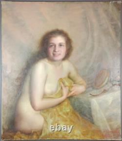 Ancien Tableau Portrait de Jeune Femme Peinture Huile Nu Painting Woman Nude