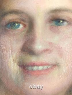 Ancien Tableau Portrait de Jeune Femme Peinture Huile Nu Painting Woman Nude