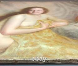 Ancien Tableau Portrait de Jeune Femme Peinture Huile Nu Painting Woman Nude