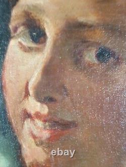 Ancien Tableau Portrait de Jeune Femme Peinture Huile Oil Painting Gemälde