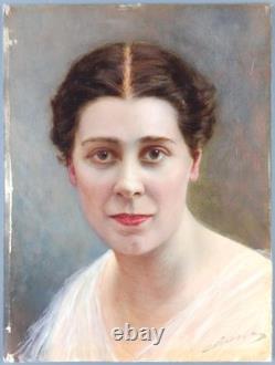 Ancien Tableau Portrait de Jeune Femme Peinture Huile Oil Painting Woman Lady