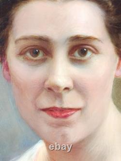 Ancien Tableau Portrait de Jeune Femme Peinture Huile Oil Painting Woman Lady