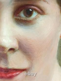 Ancien Tableau Portrait de Jeune Femme Peinture Huile Oil Painting Woman Lady