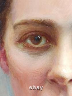 Ancien Tableau Portrait de Jeune Femme Peinture Huile Oil Painting Woman Lady