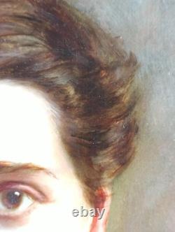 Ancien Tableau Portrait de Jeune Femme Peinture Huile Oil Painting Woman Lady