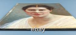 Ancien Tableau Portrait de Jeune Femme Peinture Huile Oil Painting Woman Lady