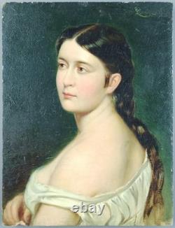 Ancien Tableau Portrait de Jeune Femme Peinture Huile Old Painting Oil Woman