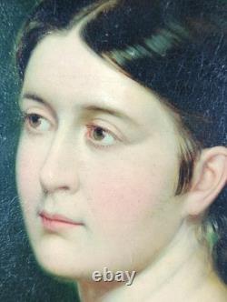 Ancien Tableau Portrait de Jeune Femme Peinture Huile Old Painting Oil Woman
