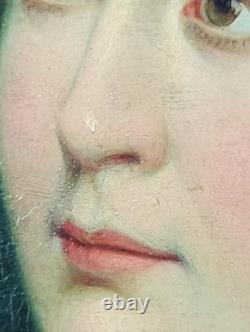 Ancien Tableau Portrait de Jeune Femme Peinture Huile Old Painting Oil Woman
