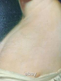 Ancien Tableau Portrait de Jeune Femme Peinture Huile Old Painting Oil Woman