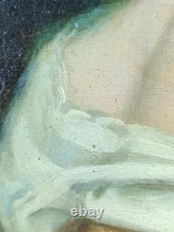 Ancien Tableau Portrait de Jeune Femme Peinture Huile Old Painting Oil Woman