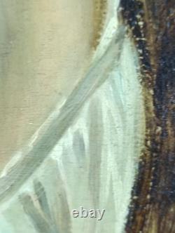 Ancien Tableau Portrait de Jeune Femme Peinture Huile Old Painting Oil Woman
