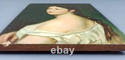 Ancien Tableau Portrait de Jeune Femme Peinture Huile Old Painting Oil Woman