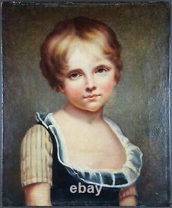 Ancien Tableau Portrait de Jeune Fille Peinture Huile Antique Oil Painting