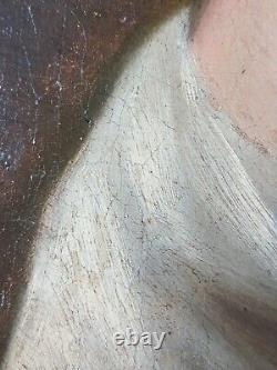 Ancien Tableau Portrait de Jeune Fille Peinture Huile Toile Oil Painting Girl