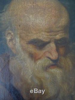 Ancien Tableau Portrait de Moine Huile sur toile XIXe 19Th