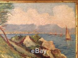 Ancien Tableau Post Impressionnisme Marine Baie d'Agay Huile style René Seyssaud