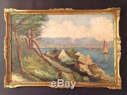 Ancien Tableau Post Impressionnisme Marine Baie d'Agay Huile style René Seyssaud