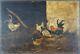 Ancien Tableau Poules et Coqs Peinture Huile Antique Painting Dipinto Gemälde