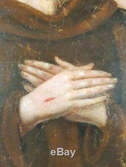Ancien Tableau Saint François d'Assise Peinture Huile Antique Oil Painting