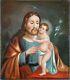Ancien Tableau Saint Joseph et l'Enfant Jésus Peinture Huile Oil Painting