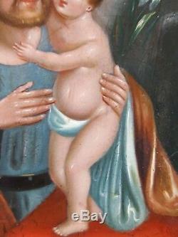 Ancien Tableau Saint Joseph et l'Enfant Jésus Peinture Huile Oil Painting