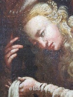 Ancien Tableau Sainte Marie Madeleine Peinture Huile Toile Antique Painting