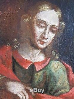 Ancien Tableau Sainte Marie Madeleine Peinture Huile Toile Antique Painting