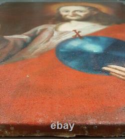 Ancien Tableau Salvator Mundi Peinture Huile Antique Oil Painting Dipinto Olio