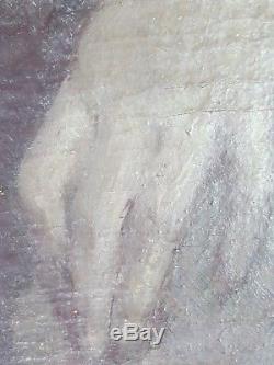 Ancien Tableau Scène Symboliste Peinture Huile Toile Antique Oil Painting
