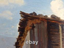 Ancien Tableau Scène de Vie à la Montagne Peinture Huile Antique Oil Painting