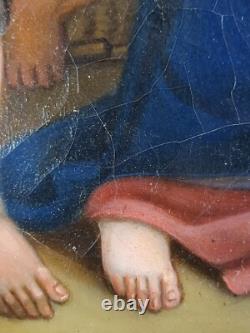 Ancien Tableau Simon de Cyrène aide Jésus Peinture Huile Oil Painting Jesus
