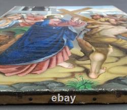 Ancien Tableau Simon de Cyrène aide Jésus Peinture Huile Oil Painting Jesus
