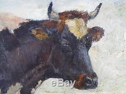 Ancien Tableau Vache au Pâturage Peinture Huile Antique Oil Painting