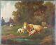 Ancien Tableau Vaches et Moutons au Pâturage Peinture Huile Oil Painting Cows