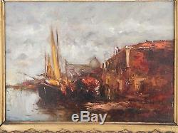 Ancien Tableau Victor Coste (1844-1923) Marseille, le Vieux Port, impressionnisme