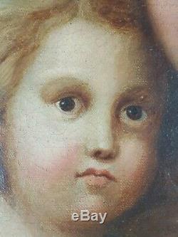 Ancien Tableau Vierge à l'Enfant Peinture Huile Antique Oil Painting Dipinto