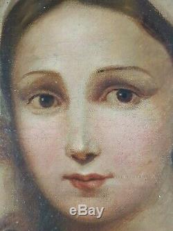 Ancien Tableau Vierge à l'Enfant Peinture Huile Antique Oil Painting Dipinto