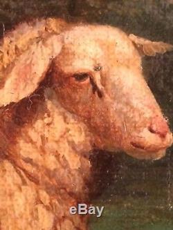 Ancien Tableau XIXe La Bergère aux Moutons Dans le Gout Balthazar Paul OMMEGANCK