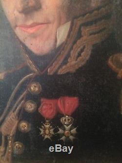 Ancien Tableau XIXe Portrait Officier à la Légion d'Honneur Colonel d'Artillerie