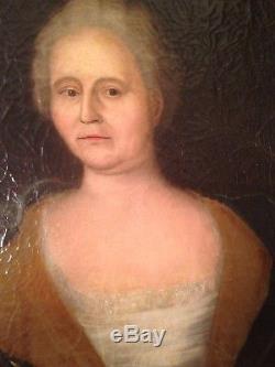 Ancien Tableau XVIIIe Portrait de Femme en buste Huile sur Toile 18th